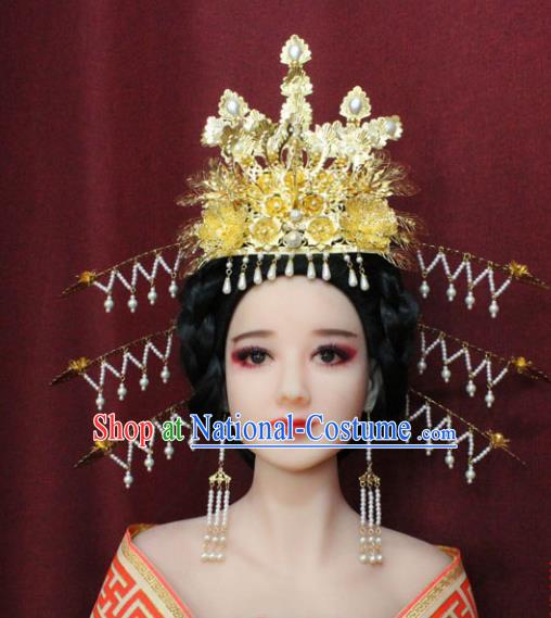 Chinese Ancient Handmade Hair Accessories Tang Dynasty Empress Phoenix Coronet Hairpins for Women