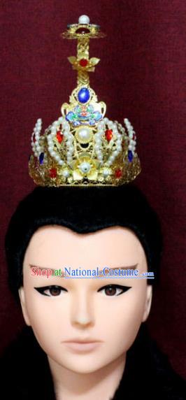 Chinese Traditional Swordsman Hair Accessories Ancient Han Dynasty Prince Golden Hairdo Crown for Men