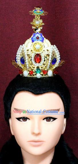 Chinese Traditional Swordsman Pearls Hair Accessories Ancient Han Dynasty Prince Blueing Lotus Hairdo Crown for Men