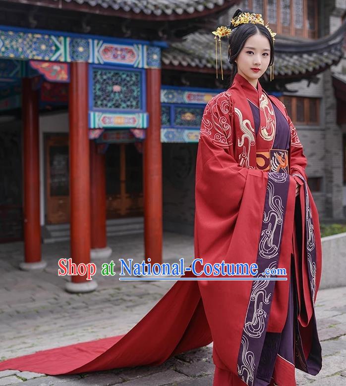 Chinese Ancient Zhou Dynasty Empress Embroidered Wedding Costumes Complete Set for Women