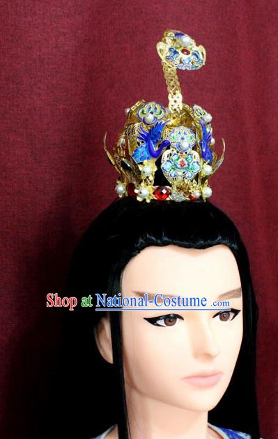 Chinese Traditional Tang Dynasty Swordsman Cloisonne Hairdo Crown Ancient Prince Hair Accessories for Men