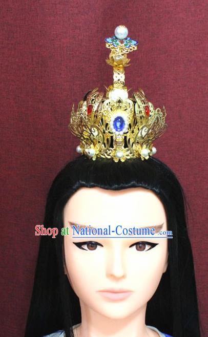 Chinese Traditional Tang Dynasty Swordsman Cloisonne Lotus Hairdo Crown Ancient Prince Hair Accessories for Men