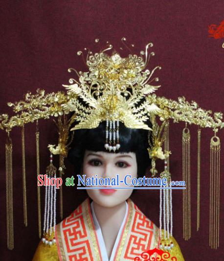 Chinese Handmade Palace Queen Hairpins Ancient Bride Phoenix Coronet Hair Accessories for Women