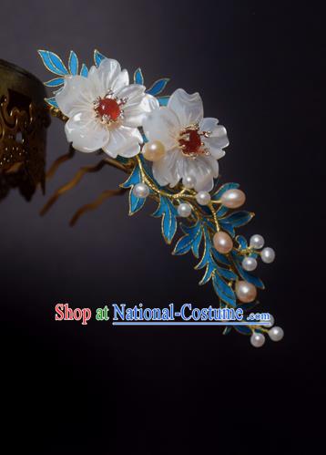 Chinese Handmade Princess Hanfu Shell Flowers Hair Clip Hairpins Ancient Hair Accessories for Women