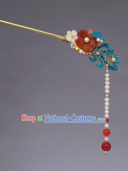 Chinese Ancient Qing Dynasty Handmade Hair Accessories Pearls Tassel Hairpins for Women