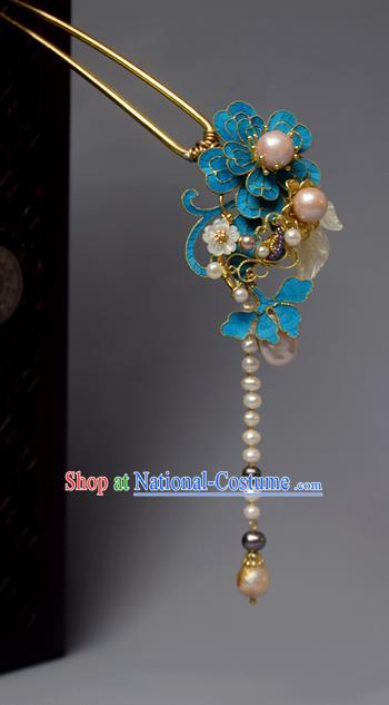 Chinese Ancient Qing Dynasty Flowers Pearls Hair Clip Hair Accessories Handmade Hairpins for Women