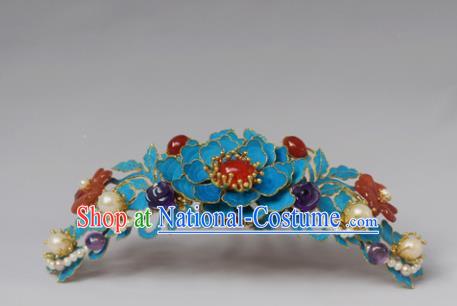 Chinese Ancient Qing Dynasty Hair Accessories Peony Hair Comb Handmade Palace Tian-Tsui Hairpins for Women