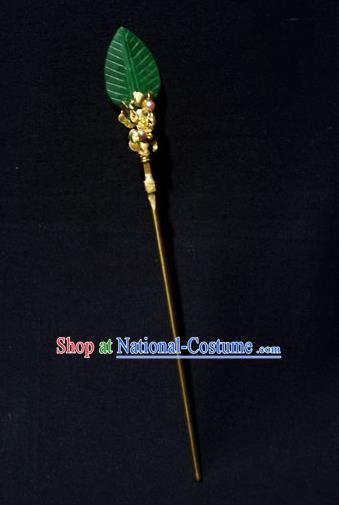 Chinese Ancient Qing Dynasty Hair Accessories Tian-Tsui Leaf Hair Clip Handmade Palace Hairpins for Women