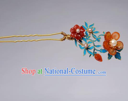 Chinese Ancient Qing Dynasty Hair Accessories Princess Red Flowers Hair Clip Handmade Palace Hairpins for Women