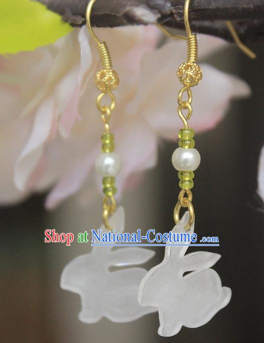 Asian Chinese Traditional Jewelry Accessories Jade Rabbit Earrings for Women