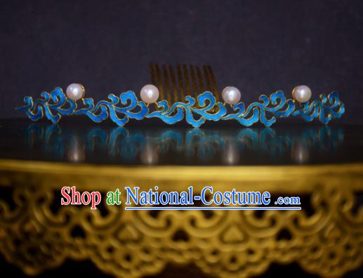 Chinese Handmade Princess Hanfu Hairpins Blueing Pearls Hair Comb Ancient Hair Accessories for Women