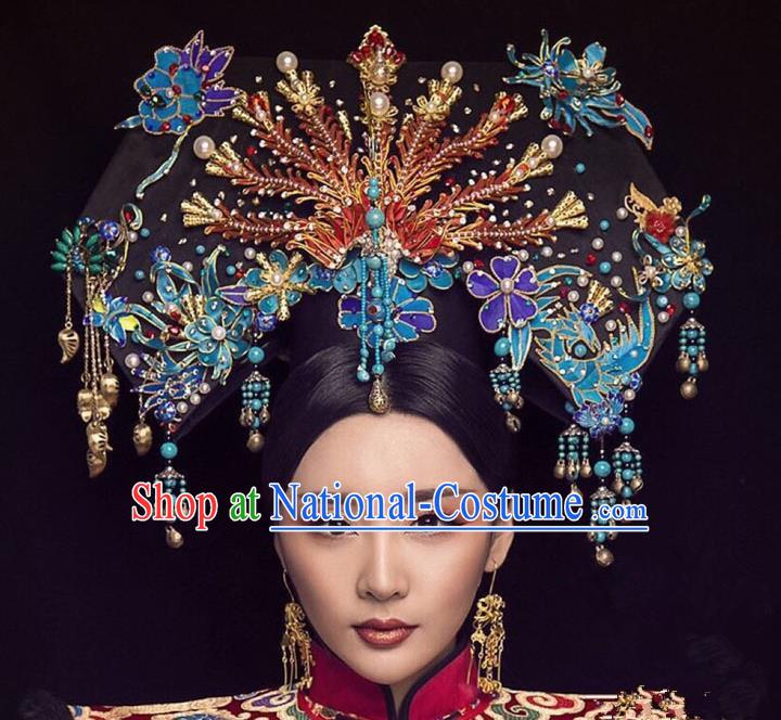 Chinese Handmade Qing Dynasty Queen Hairpins Ancient Phoenix Coronet Hair Accessories for Women