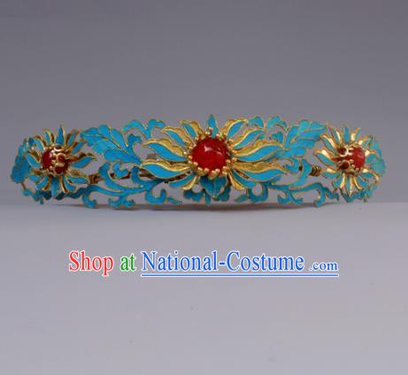 Chinese Ancient Qing Dynasty Princess Hairpins Hair Accessories Handmade Hanfu Blueing Lotus Hair Comb for Women