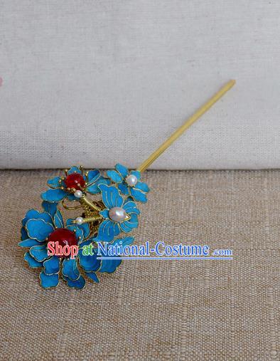 Chinese Handmade Qing Dynasty Palace Hairpins Hair Accessories Ancient Hanfu Blueing Hair Clip for Women