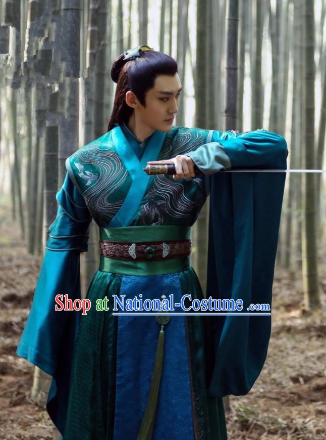 Traditional Chinese Ancient Prince Swordsman Blades Embroidered Costumes for Men