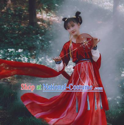 Chinese Ancient Red Hanfu Dress Tang Dynasty Nobility Lady Embroidered Costumes for Women