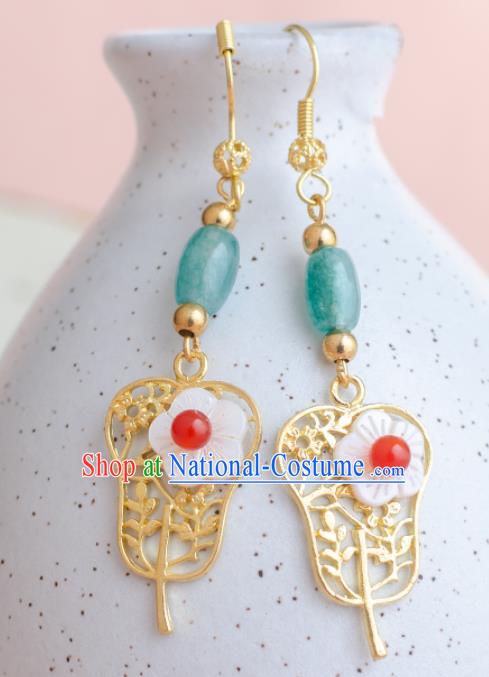 Asian Chinese Traditional Jewelry Accessories Hanfu Palm-Leaf Fan Earrings for Women