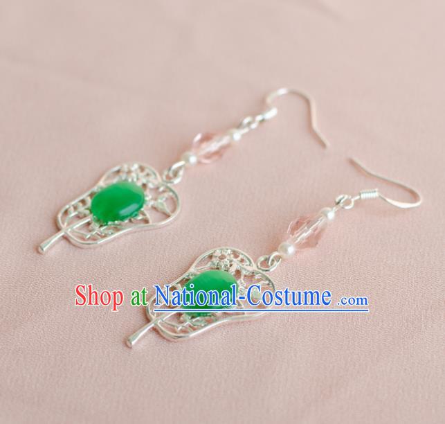 Asian Chinese Traditional Jewelry Accessories Hanfu Palm-Leaf Fan Green Earrings for Women