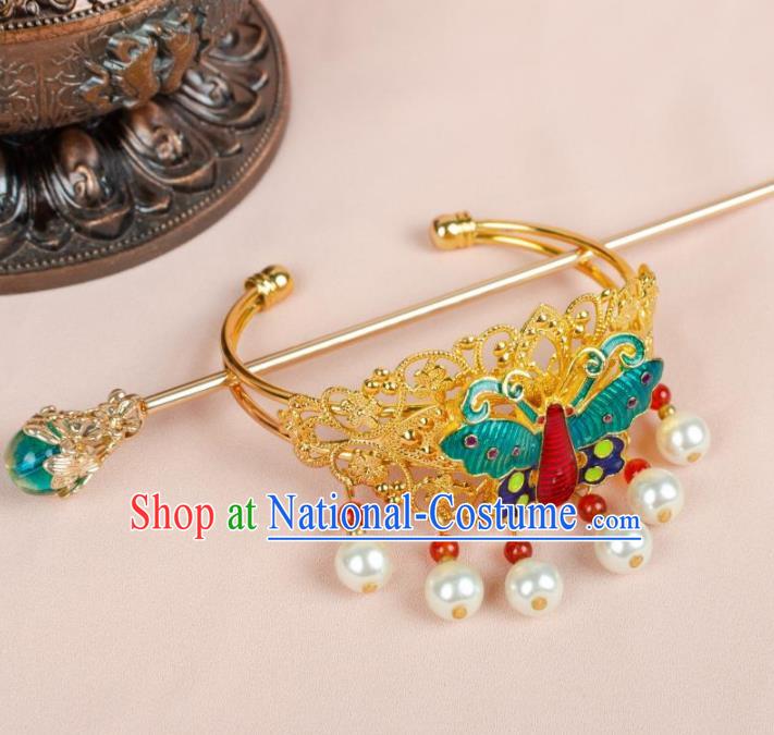 Chinese Ancient Hair Accessories Hanfu Handmade Cloisonne Butterfly Hairpins for Women