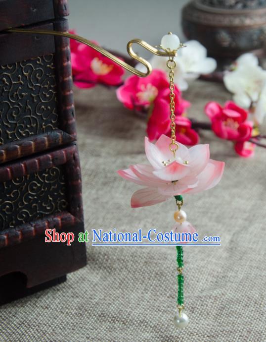 Chinese Ancient Hair Accessories Hanfu Handmade Red Lotus Hairpins for Women