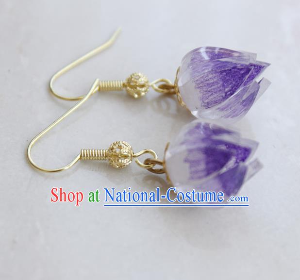 Asian Chinese Traditional Jewelry Accessories Hanfu Traditional Purple Flower Bud Earrings for Women