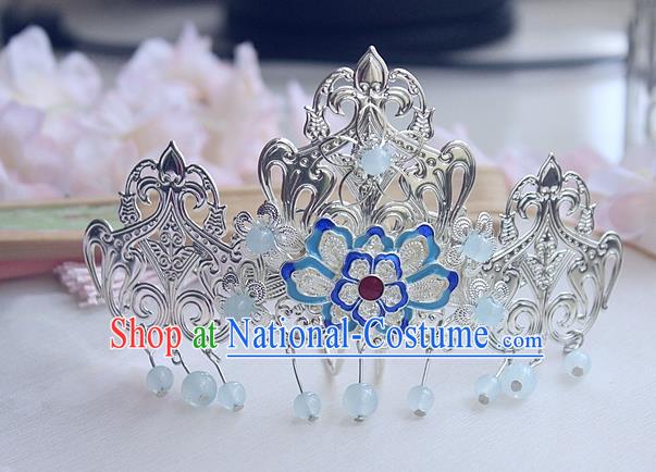 Chinese Ancient Hair Accessories Hanfu Blueing Lotus Hair Comb Handmade Hairpins for Women