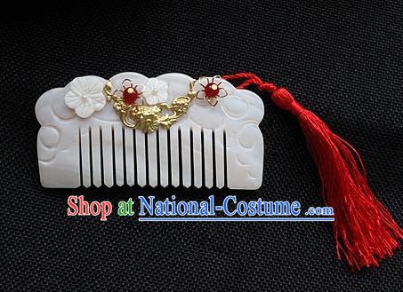 Chinese Ancient Hair Accessories Classical Carving Shell Hair Comb Hanfu Handmade Hairpins for Women