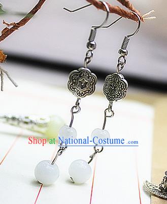 Asian Chinese Traditional Jewelry Accessories Hanfu White Beads Earrings for Women