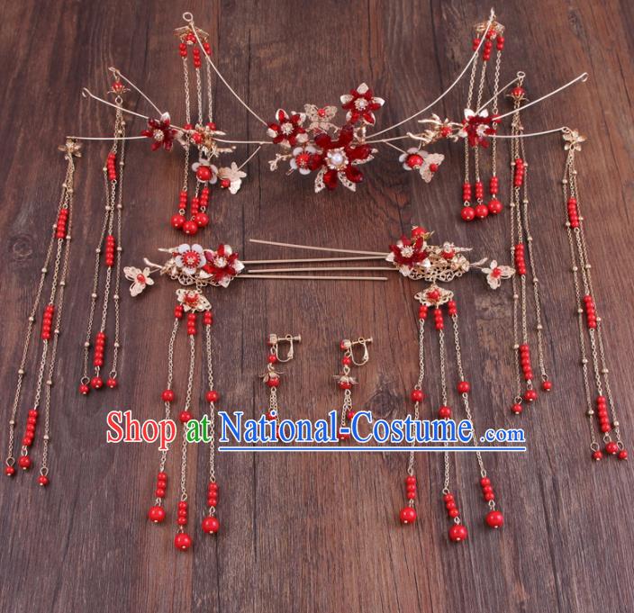 Chinese Ancient Bride Hair Accessories XiuHe Suit Hair Crown Hanfu Handmade Hairpins for Women