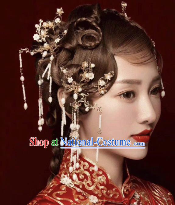 Chinese Ancient Bride Hair Accessories XiuHe Suit Hanfu Handmade Hairpins Complete Set for Women