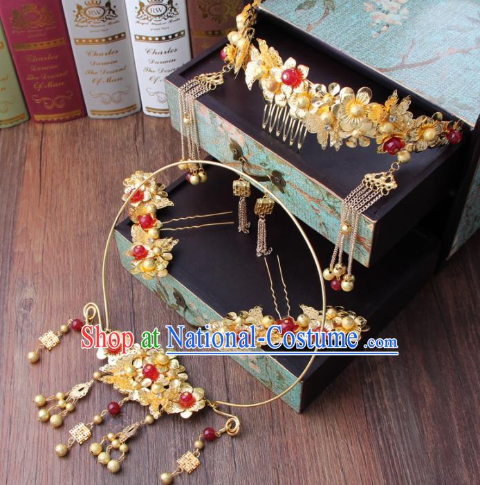 Chinese Ancient Bride Phoenix Coronet XiuHe Suit Hair Accessories Hanfu Handmade Hairpins Complete Set for Women