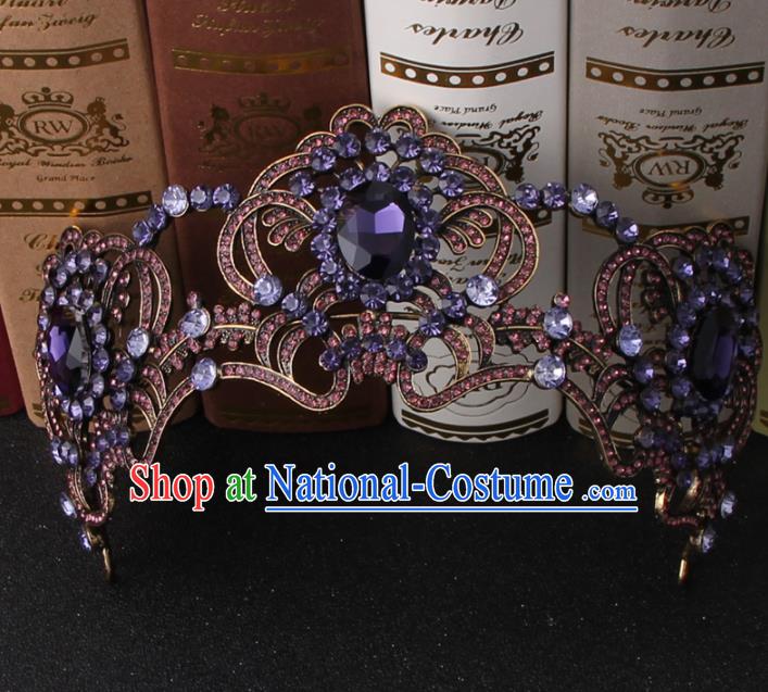 Top Grade Bride Hair Accessories Wedding Purple Crystal Royal Crown for Women