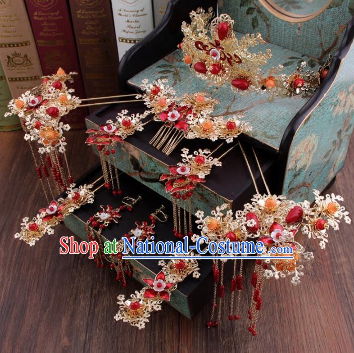 Chinese Handmade Ancient Bride Hair Accessories XiuHe Suit Phoenix Coronet Hanfu Hairpins for Women