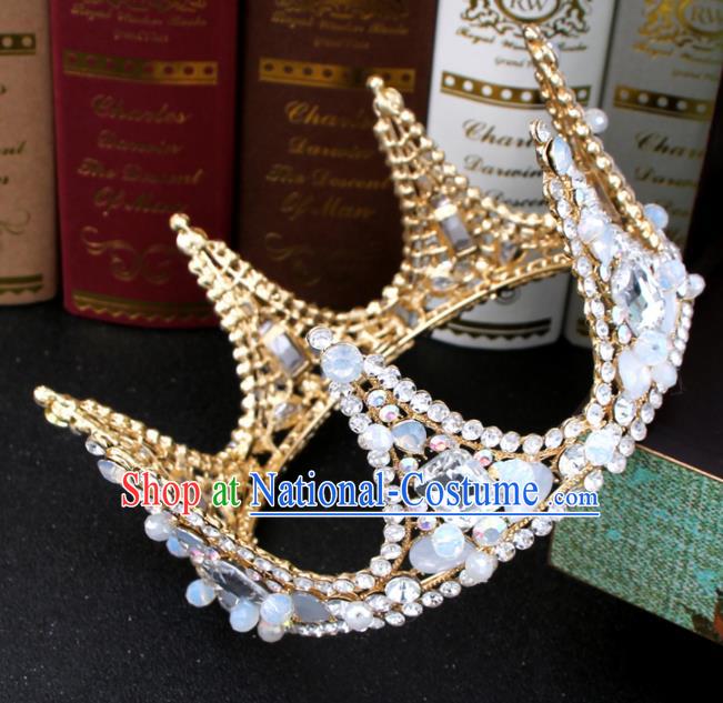 Top Grade Bride Hair Accessories Wedding Baroque Queen Round Crystal Royal Crown for Women