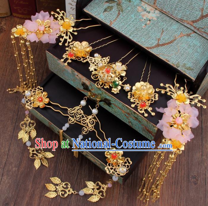 Chinese Handmade Ancient Bride Hair Accessories XiuHe Suit Hair Clips Hanfu Hairpins for Women