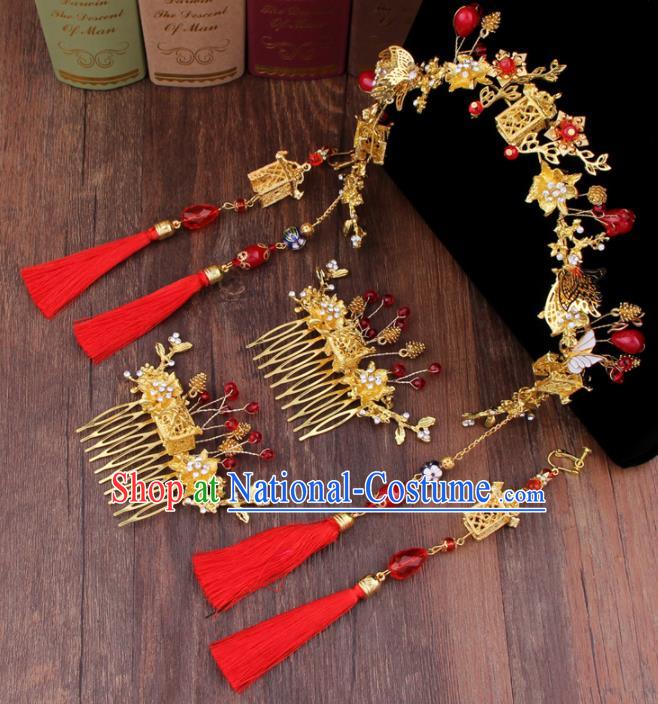 Chinese Handmade Ancient Hair Accessories Bride XiuHe Suit Tassel Hair Clasp Hanfu Hairpins for Women