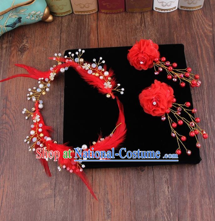 Top Grade Bride Hair Accessories Wedding Red Feather Hair Clasp Hair Claws for Women