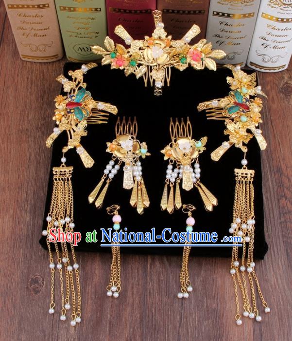 Chinese Ancient XiuHe Suit Hair Accessories Bride Handmade Hair Clips Hairpins for Women