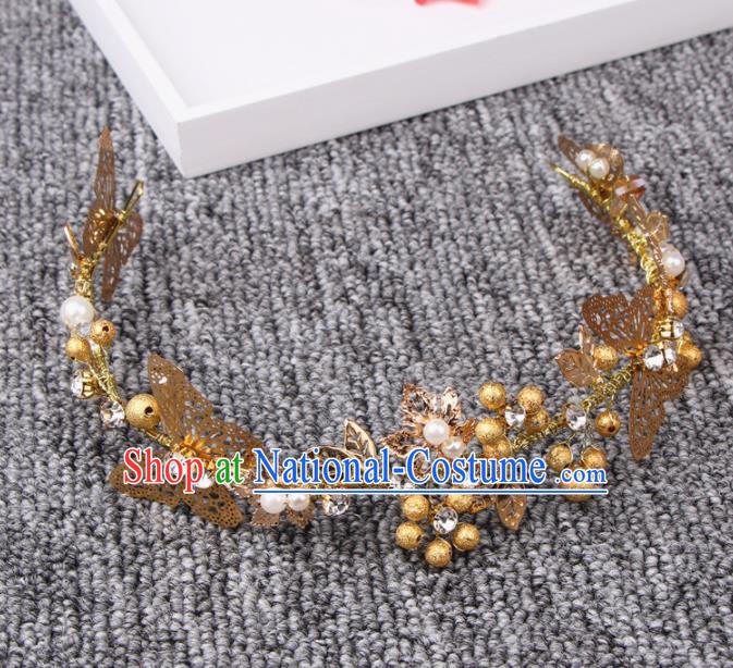 Top Grade Bride Hair Accessories Wedding Golden Butterfly Hair Clasp for Women