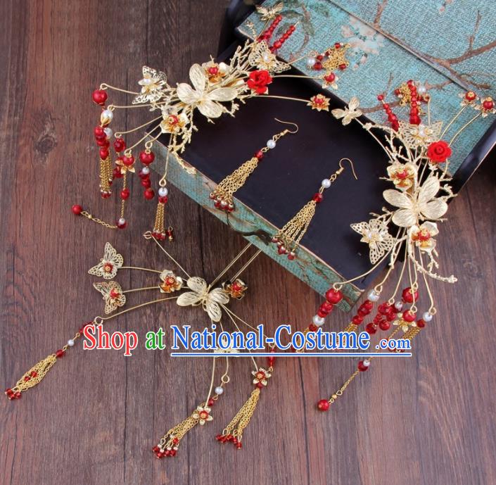 Chinese Ancient Bride Hair Clasp XiuHe Suit Hair Accessories Hanfu Handmade Hairpins for Women