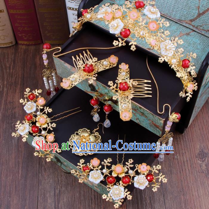 Chinese Ancient Bride Hair Accessories Complete Set XiuHe Suit Hair Clasp Hanfu Handmade Hairpins for Women