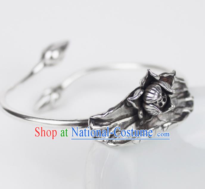 Top Grade Chinese Handmade Jewelry Accessories Hanfu Sliver Lotus Bracelet for Women