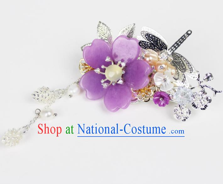 Chinese Ancient Handmade Palace Hairpins Hair Accessories Purple Flower Hair Claws for Women