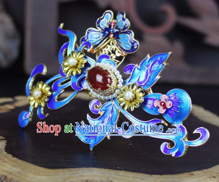 Chinese Ancient Handmade Palace Hanfu Hairpins Hair Accessories Blueing Hair Comb for Women