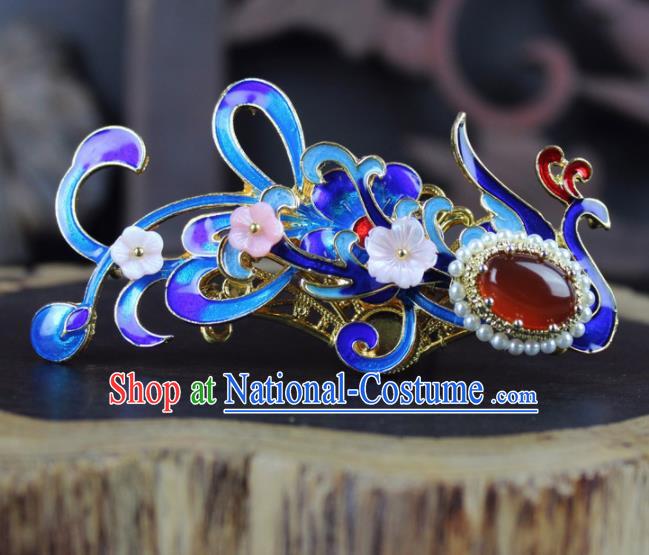 Chinese Ancient Handmade Palace Hanfu Hairpins Hair Accessories Blueing Phoenix Hair Comb for Women