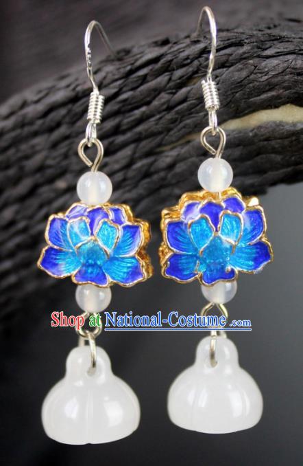 Top Grade Chinese Jewelry Accessories Wedding Hanfu Blueing Lotus Earrings for Women