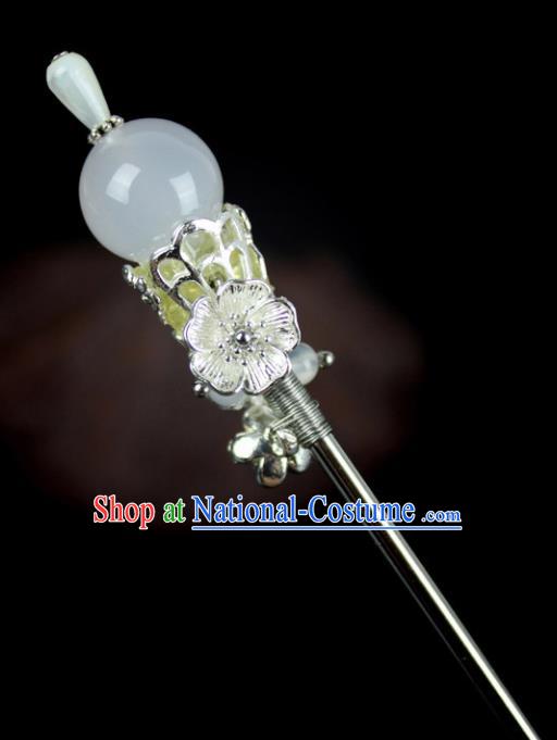 Chinese Ancient Handmade Hanfu White Chalcedony Hairpins Hair Accessories Hair Clip for Women