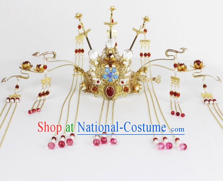 Chinese Ancient Handmade Hanfu Queen Phoenix Coronet Hairpins Hair Accessories for Women