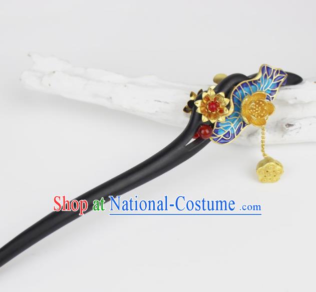 Chinese Ancient Handmade Hanfu Blueing Hair Clip Ebony Hairpins Hair Accessories for Women