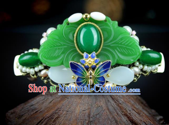 Chinese Ancient Handmade Hanfu Hair Clip Jade Butterfly Hair Crown Hairpins Hair Accessories for Women